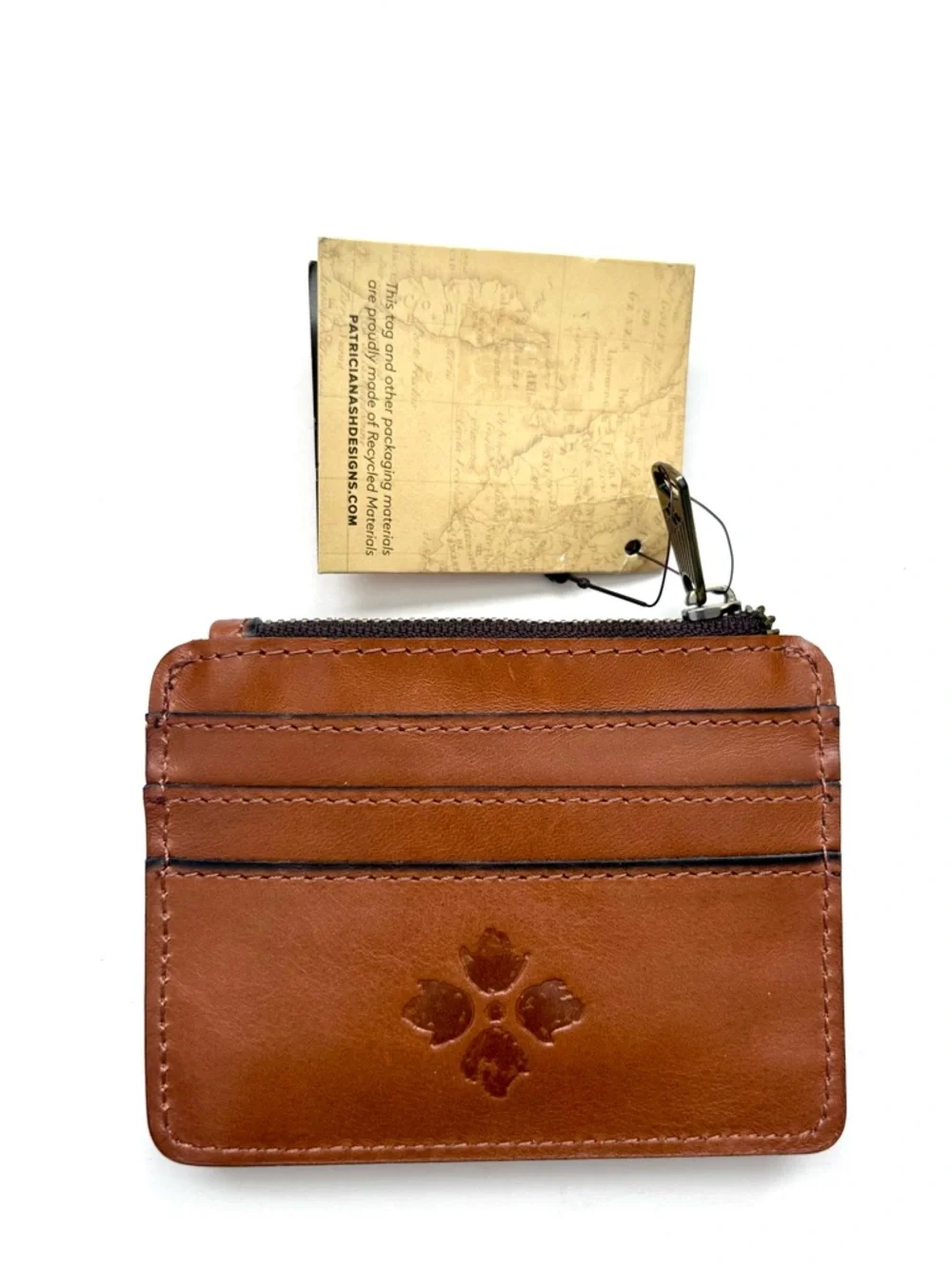 Patricia Nash Cassis ID Case Wallet Key Chain Coin Purse Biscuit Brown Leather - Picture 3 of 9